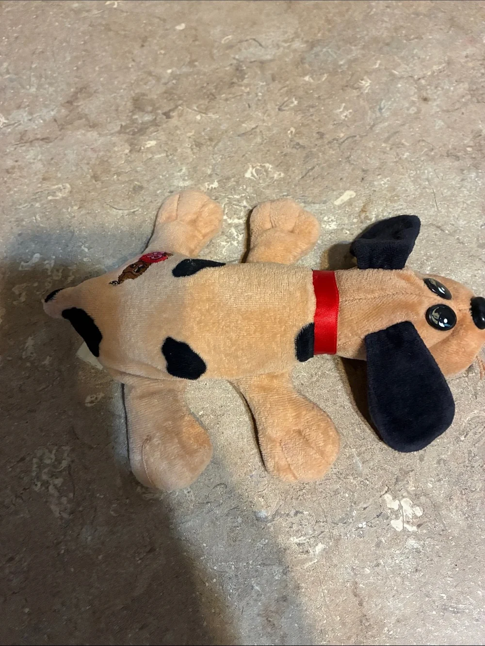 Pound Puppy 1998 Tan & Black Dog  with Red Collar - Pet Plush Toy